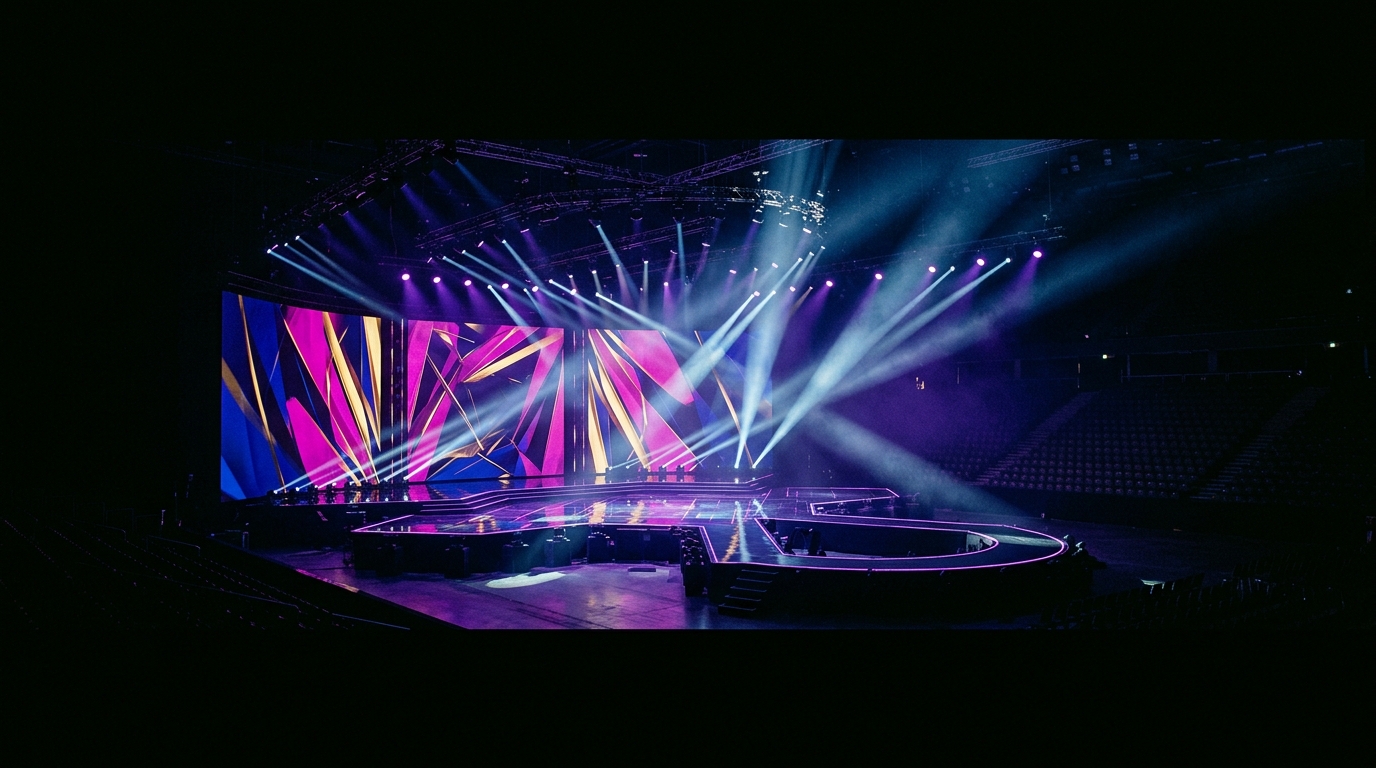 Eurovision stage with dramatic lighting