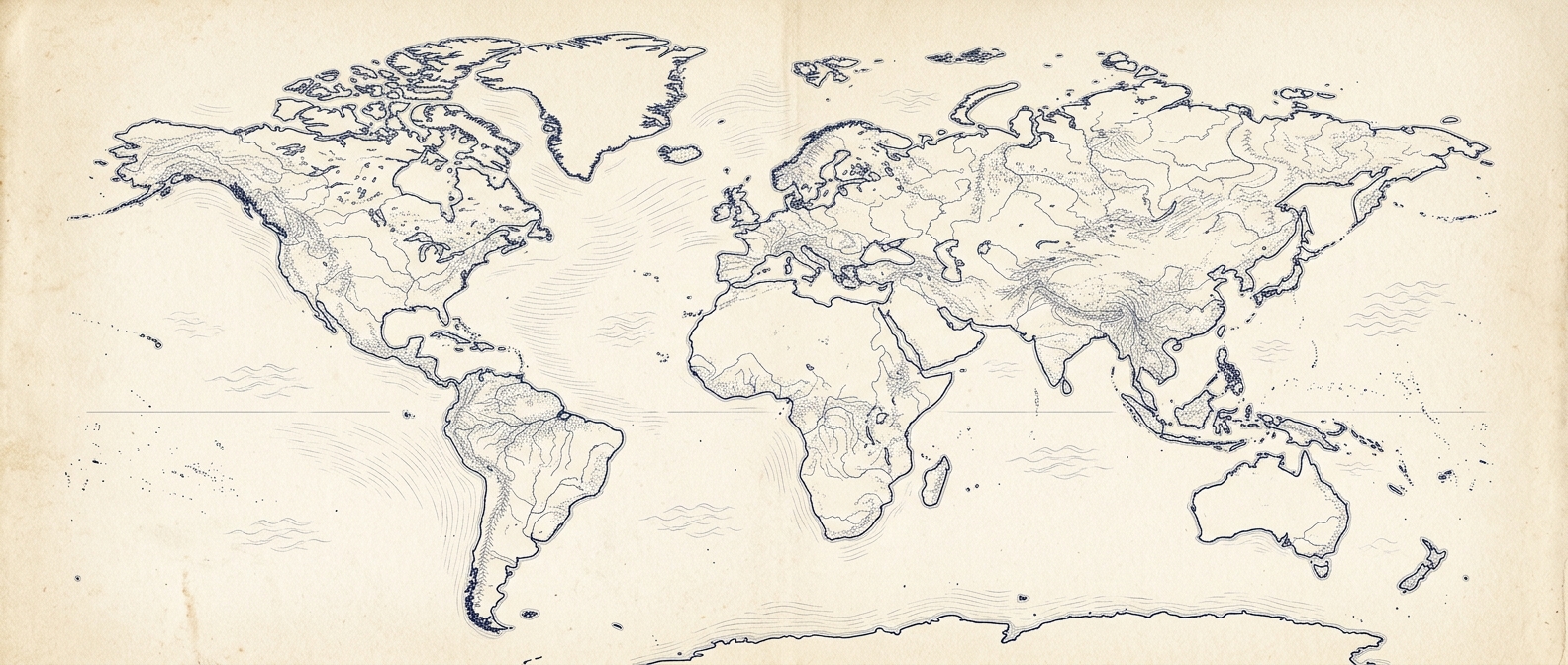 Vintage cartographic illustration of the world